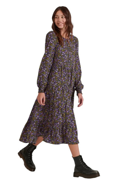 Midi Shirt Dress with Ruffles Royal Lilac Multi