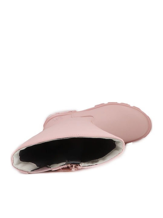 Leather Kids Boots with Zipper Pink