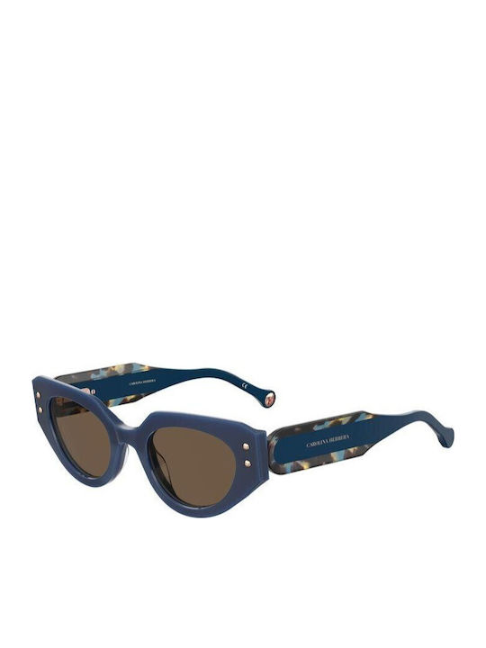 Carolina Herrera Women's Sunglasses with Blue Horn-Rimmed Frame and Brown Lenses HER 0221 G S XP8 70