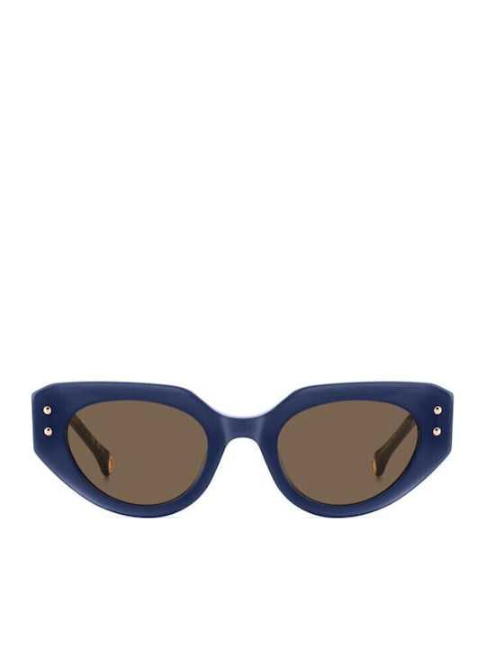 Carolina Herrera Women's Sunglasses with Blue Horn-Rimmed Frame and Brown Lenses HER 0221 G S XP8 70