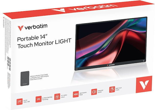 Verbatim 32088 IPS HDR Touch Tragbarer Monitor 14" FHD 1920x1080 144Hz mit Reaktionszeit 6ms GTG