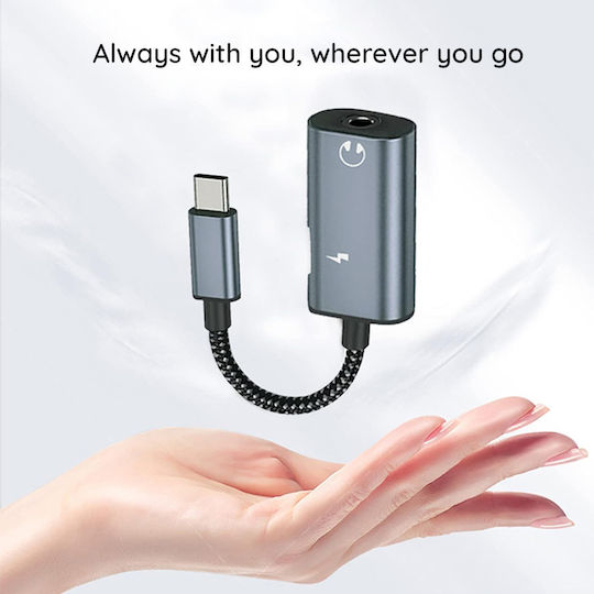 Techsuit Μετατροπέας USB-C male σε 3.5mm female Γκρι 1τμχ
