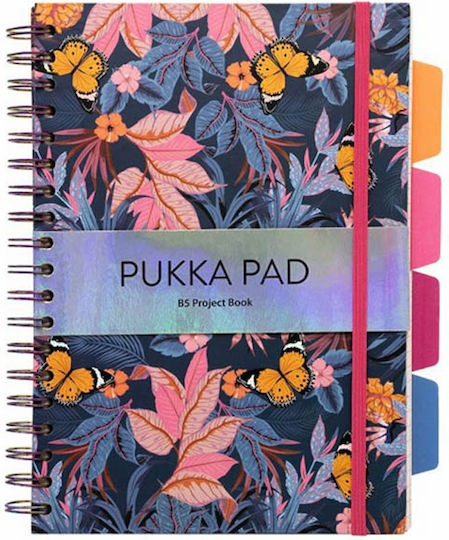 Pukka Spiral Notebook Ruled B5 100 Sheets 4 Subjects Bloom 1pcs (Μiscellaneous Designs/Colors)
