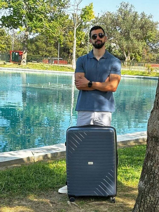 Lavor Cabin Hard Blue Travel Suitcase with 4 Wheels Height 55cm
