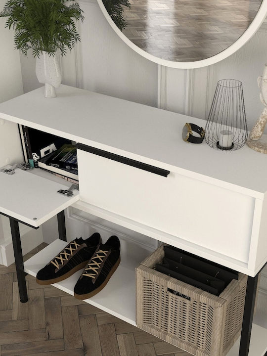 Suzy Wooden Console Table with Mirror White L90xW29.6xH76cm