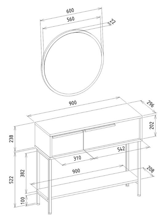 Suzy Wooden Console Table with Mirror White L90xW29.6xH76cm