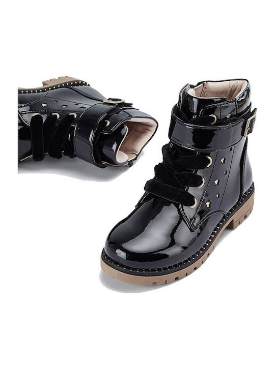 Biker Kinderstiefel aus Lackleder mit Reißverschluss Schwarz