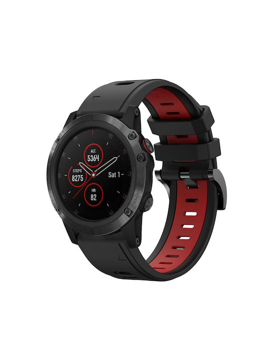 Garmin Fenix 5 Plus 22mm Δίχρωμο Αθλητικό Λουράκι Σιλικόνης Ρολόι Μαύρο+κόκκινο Garmin Fenix 5 Plus 22mm Δίχρωμο Αθλητικό Λουράκι Σιλικόνης Ρολόι Μαύρο+κόκκινο
