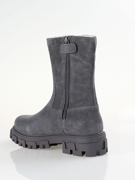 Leather Kids Boots with Zipper Gray
