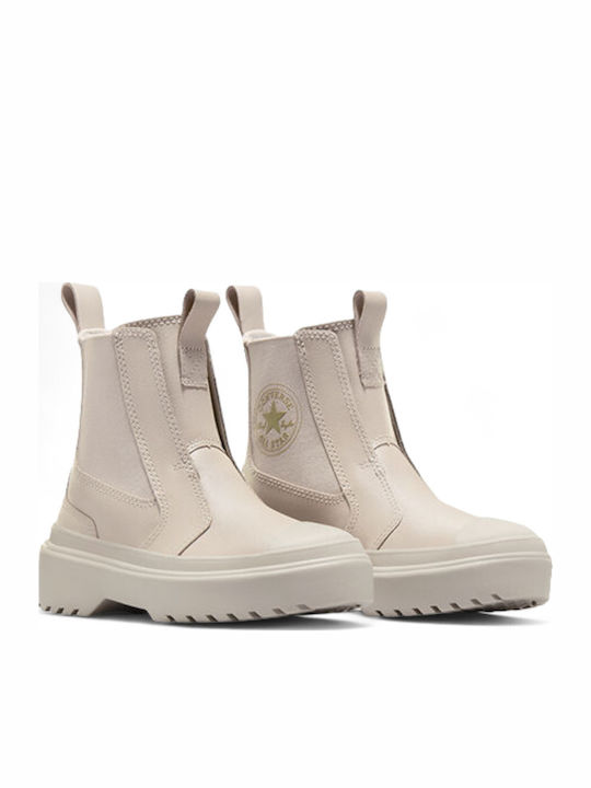 Chuck Taylor All Star Δερμάτινα Παιδικά Μποτάκια Μπεζ
