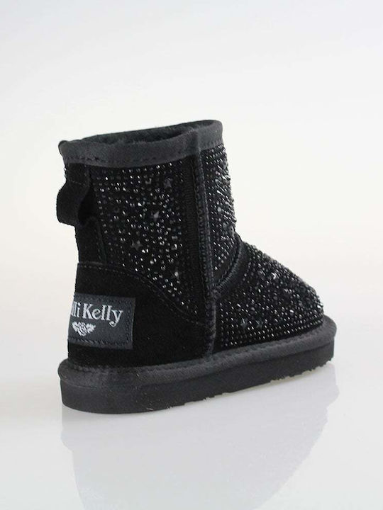 Olivia Suede Kids Boots with Zipper Black