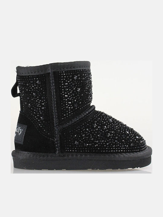 Olivia Suede Kids Boots with Zipper Black