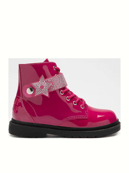 Stella Stellina Vernice Leather Kids Boots with Zipper Fuchsia