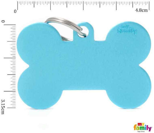 My Family Basic Etichetă Pentru Identificarea Câinelui Os Cu Lumină Albastră Metalică XLarge 4.8x3.15cm Personalizată