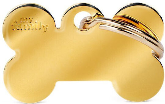 My Family Basic Dog ID Tag Gold Metal Bone 3x2cm Personalized