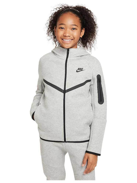Athletic Kids Cardigan Cotton with Hood Gray Sportswear Tech