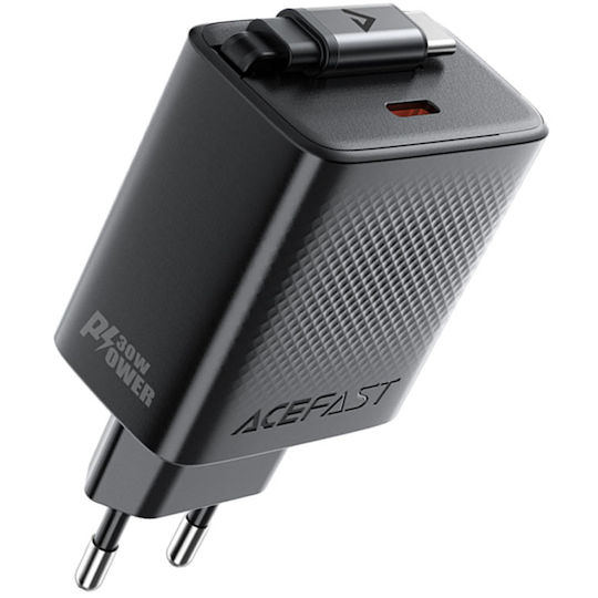 Acefast Φορτιστής GaN με Θύρα USB-C και Καλώδιο USB-C 30W Quick Charge 3.0 Μαύρος (A110)