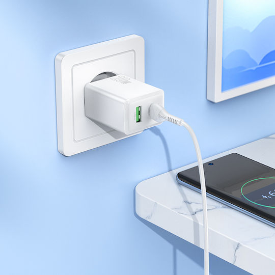 Hoco Charger Without Cable with USB-A Port and USB-C Port 20W Power Delivery Whites (N69 Nuevo)