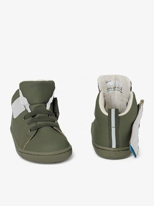 Kids Boots Barefoot with Hoop & Loop Closure Khaki