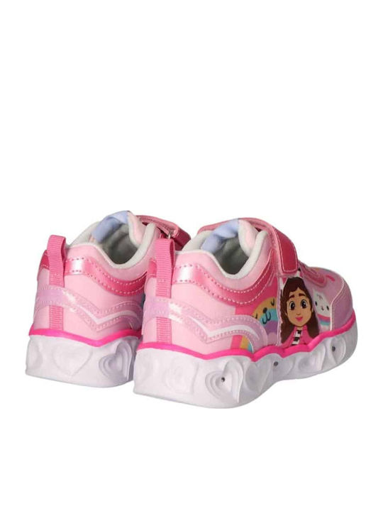 Gabby's Dollhouse Παιδικά Sneakers Ανατομικά με Σκρατς & Φωτάκια Ροζ