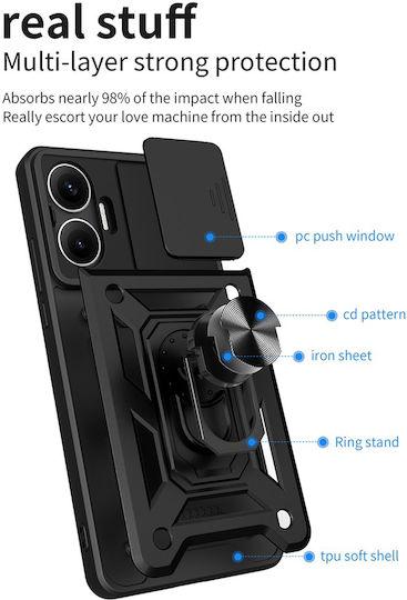 Techsuit Camshield Series Umschlag Rückseite Silikon Schwarz (Poco F7)