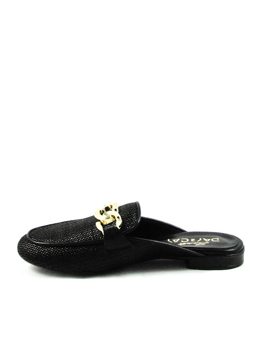 Flat Leather Mules in Black Color