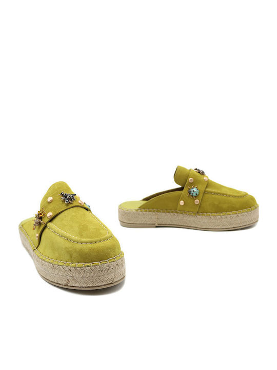 Flach Wildleder Mules in Gelb Farbe