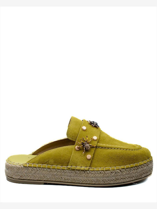 Flach Wildleder Mules in Gelb Farbe