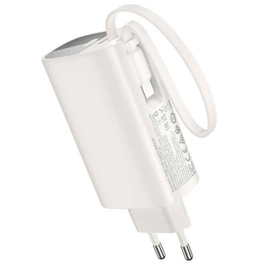 Hoco Hoco Φορteur mit USB-C Ausgangsanschlüsse und Kabel USB-C 20W Stromlieferung Weiß (J148)