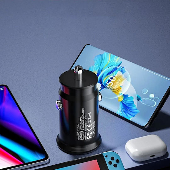 Techsuit Зарядно за кола 40W Бързо Зареждане с Портове: 1xUSB 1xType-C Черен Цвят