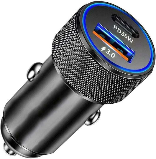 Techsuit Încărcător Auto 48W Încărcare Rapidă cu Porturi: 1xUSB 1xType-C Negru Culoare