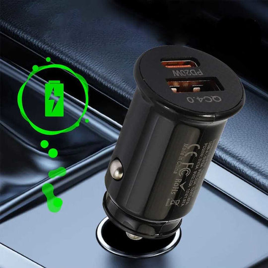 Techsuit Зарядно за кола 40W Бързо Зареждане с Портове: 1xUSB 1xType-C Черен Цвят