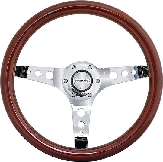 Simoni Racing Τιμόνι Αυτοκινήτου Didier Ξύλινο Τριάκτινο με Διάμετρο 35cm Ασημί/Καφέ