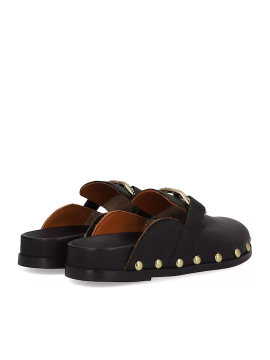Leder Mules mit Absatz in Schwarz Farbe
