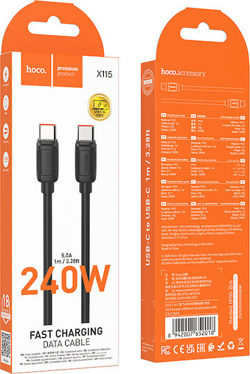 Hoco X115 Surpass USB 2.0 Cable USB-C Male - USB-C 240W PD Black 1m 46800-OC