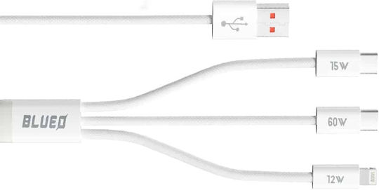 Blueo Braided USB-A to Lightning Cable 60W Λευκό