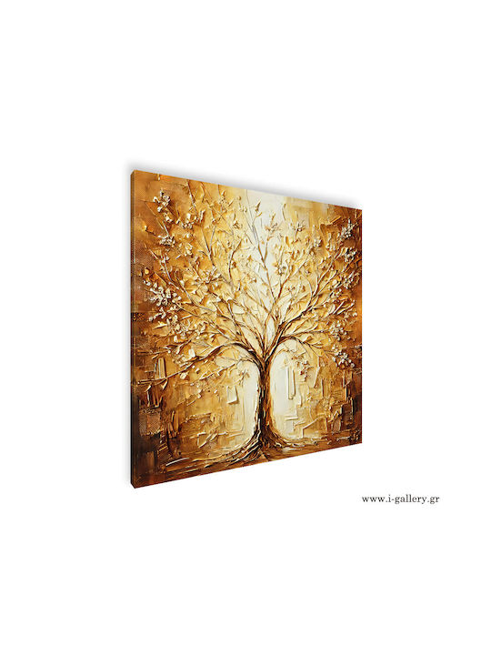 Πίνακας Ζωγραφικής Καμβά Gold Tree Leafs 90x90 Cm