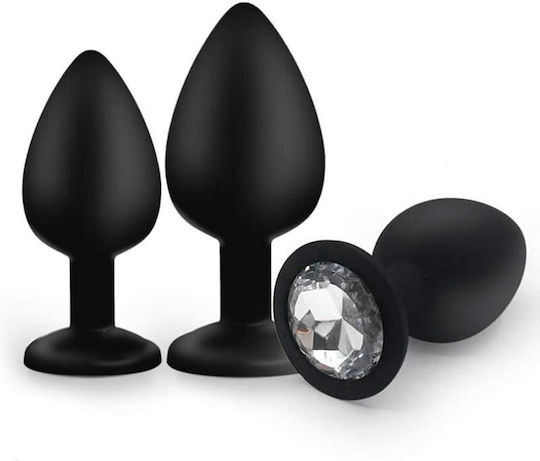 SMD Analyzer Triple Silicone Edition Anal Plug Set of 3 (S / M / L) Black Silver Diamond