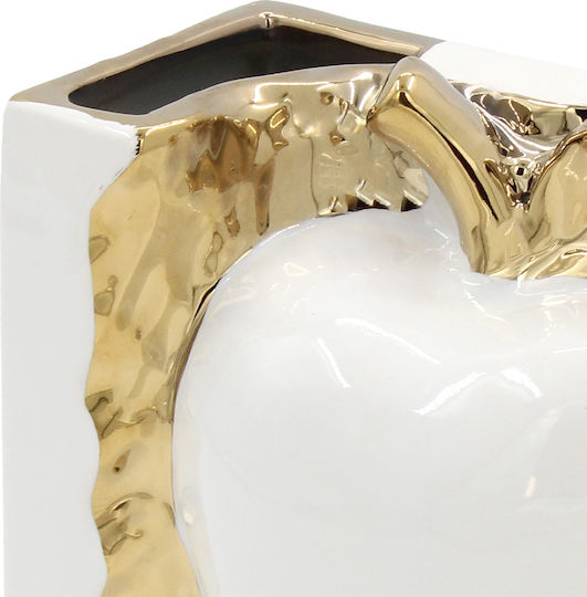Decor Pentru Masă Ceramică 13,5x7x14,5 cm Măr Apple Albă Aur Keskor 78695
