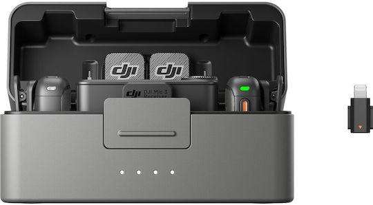 DJI Mic 3 (2 TX + 1 RX + Charging Case) Комплект Безжично Δυναμικό Микрофон Летящ, Колан Журналистически в Черен Цвят