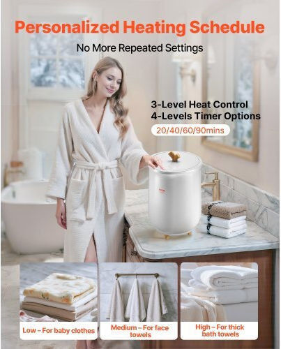 Vevor 20l Towel Warmer Bucket Led Light Timer Temperature Setting Gray