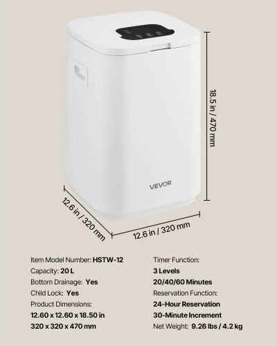 Vevor Towel Warmer Bucket 20l Led Display Safety Lock White Mjjrths20llekcn4i001v2