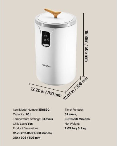 Vevor Towel Warmer Bucket LED Display Timer & Adjustable Temperature Mjjrtbs20llefh7pj001v2