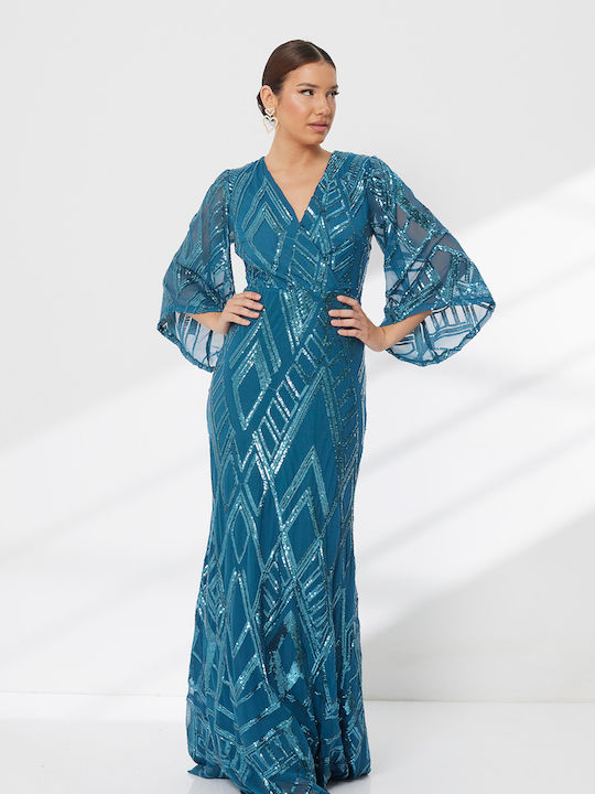 Maxi Abendkleid mit Masche Petrol