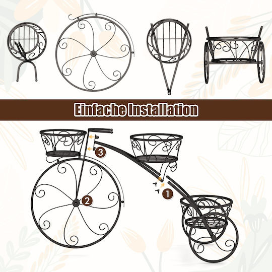 Costway Suport Metalic Pentru Plante Design Bicicletă Raft Cu 3 Coșuri Negru 85 X 25 X 50 Cm Gt4316dk