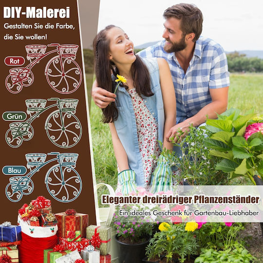 Costway Metal Plant Stand Bicycle Design Shelf 3 Baskets Black 85 x 25 x 50 cm Gt4316dk