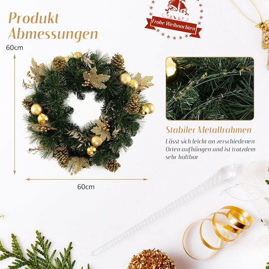 Costway Christmas Lighted Decorative Wreath Battery Powered 60cm