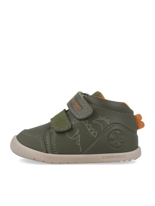 Anatomical Leather Kids Boots with Velcro Green