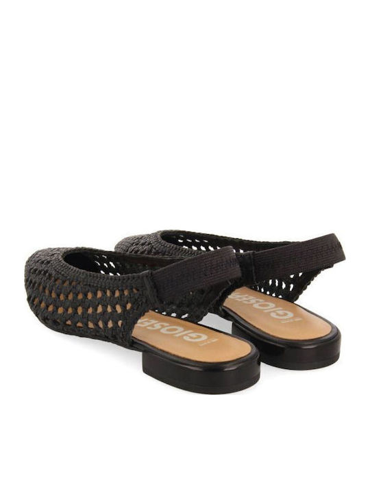 Δερμάτινες Γυναικείες Μπαλαρίνες Slingback με Λουράκι σε Μαύρο Χρώμα