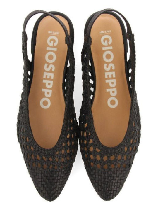 Δερμάτινες Γυναικείες Μπαλαρίνες Slingback με Λουράκι σε Μαύρο Χρώμα